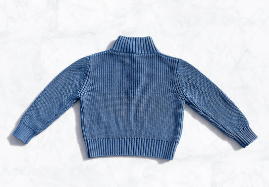 MÔME CHOIX Machines-Washable Blue TENCEL Quarter Zip Sweater