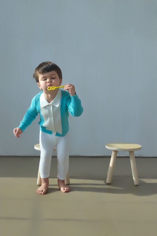 MÔME CHOIX Color-Blocking Wool Collared Cardigan