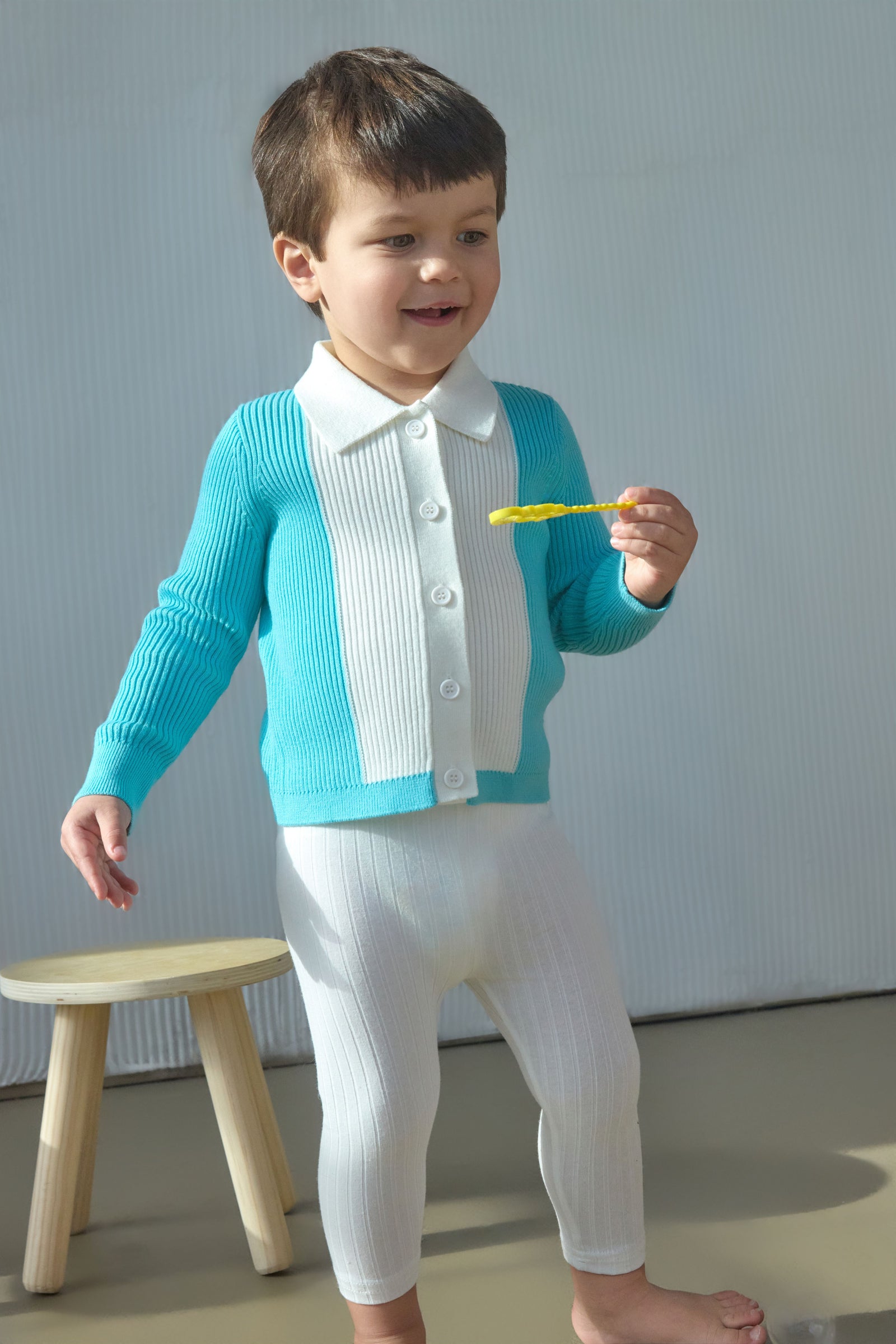 MÔME CHOIX Color-Blocking Wool Collared Cardigan