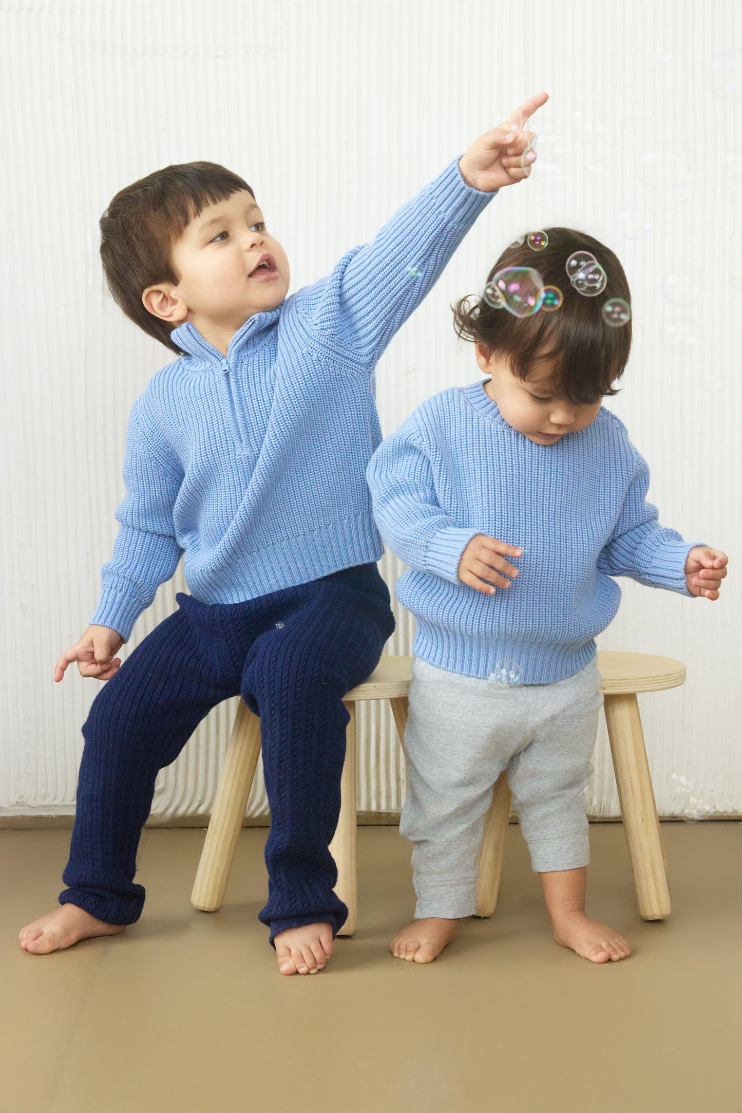 MÔME CHOIX Machines-Washable Blue TENCEL Quarter Zip Sweater