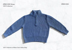 MÔME CHOIX Machines-Washable Blue TENCEL Quarter Zip Sweater