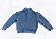 MÔME CHOIX Machines-Washable Blue TENCEL Quarter Zip Sweater