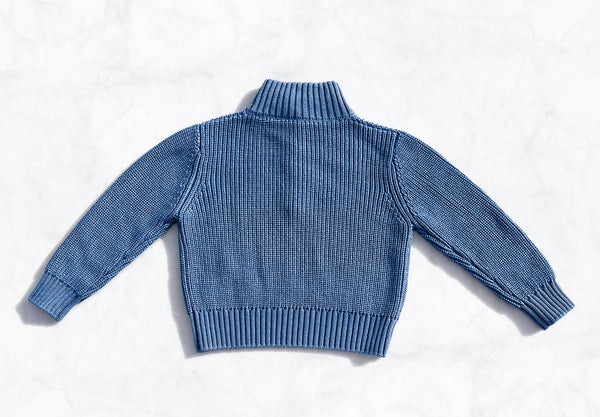 MÔME CHOIX Machines-Washable Blue TENCEL Quarter Zip Sweater